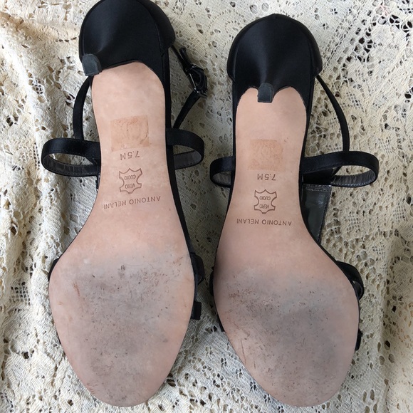 Antonio Melani Black Satin 3” Heels with Beading Wedding Shoes Size 7 1/2 7.5 - Picture 5 of 6